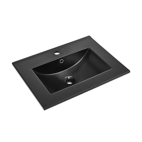 24 Inch Ceramic Vanity Top Matte Black With Top Mount Sink Bowl Single Faucet Hole Scratch Resistant Non Porous Surface Easy Install