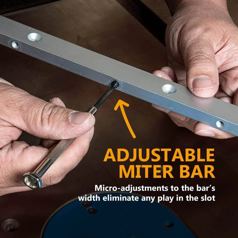 Adjusting an aluminum miter bar from Crosscut Sled and Miter Bar Set for Table Saws, 2 Pack, 3/4 Inch by 3/8 Inch by 24 Inch