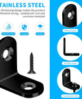 40Pcs L Bracket Set In Black Stainless Steel With 80 Screws For Wood Furniture Cabinets Chairs Shelves And Bookshelves Right Angle Corner Braces 20x20x16mm 5mm Hole Diameter Durable Quick Install Fasteners, close-up of bracket and screw