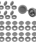 No Brainer Hinged Screw Cover Caps In Small Gray Build With A Nifty Two Piece Frame For Instant Snap On Concealment Of Bare Fasteners.