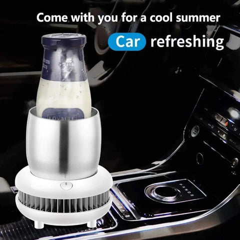Keep Your Daily Sips Absolutely Dialed Smart Electric Cup Warmer And Cooler For Desk keeps milk cold in a stylish silver container.