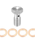 Banjo Bolt Brake Fitting Adapter Kit For Cars And Motorcycles, stainless steel bolt with four copper washers, 3/8 UNF thread