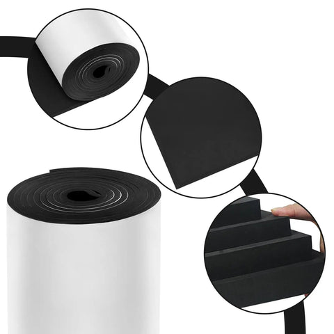 Heavy Duty Self Adhesive Neoprene Closed Cell Foam Sheet For Badass DIY Builds And Crafts With Hella Stick Power And A Nasty Waterproof Seal In Black measuring 12 by 59 inches, rolled with flat sections.