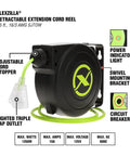 Retractable 25 Ft Extension Cord Reel With 16/3 SJTOW Oil Resistant Cable, Lighted Triple Tap Outlet, heavy-duty reel