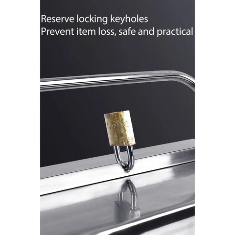 Built Tough Heavy Duty Stainless Steel Tool Chest With Three Layers And Five Deep Trays Portable Metal Toolbox featuring a secure lock and keyholes.