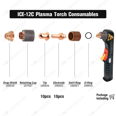 Plasma Cutter Electrode And Tip Kit Bundle With 10 Electrodes 196925 And 10 Tips 196926 Nozzles For Spectrum 125C ICE 12C Torch Replacement
