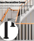 Premium Black Wrought Iron Stair Railing Posts For Deck And Balcony With Modern Balusters And Flat Brackets Pre Drilled Straight Up Solid Design No Sweat Setup 25 Pack installed with decorative covers