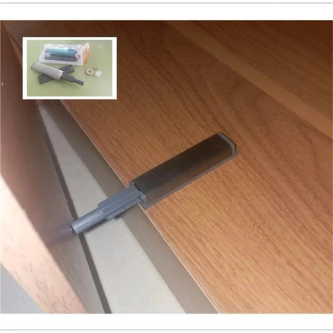 10 Pack Cabinet Push Latch Set With Silver Metal Housing Magnetic Soft Close Dampers installation on wooden door