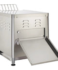 Back view of High Speed Commercial Conveyor Toaster ECT 300 That Cranks Out 300 Slices Per Hour, stainless steel material.