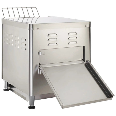 Back view of High Speed Commercial Conveyor Toaster ECT 300 That Cranks Out 300 Slices Per Hour, stainless steel material.