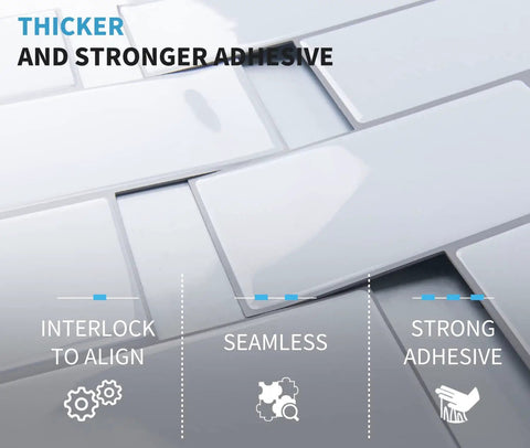 Peel And Stick Backsplash 14 By 12 Subway Tiles Faux Ceramic 10 Tiles Thick Version showing interlocked adhesive.