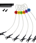 Non Puncture Bass Fishing Cull Tags Set With Six Color Coded Tags And Buoy Keeper displayed with mounting hardware