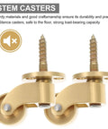 Heavy Duty Brass Caster Wheels Set For Furniture, Silent Universal Stem Casters, 2 Pack, displayed with screws