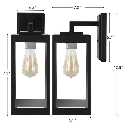 Front view of Dope Outdoor Wall Light Fixture With Clear Glass Shade, Matte Black Exterior Sconce For Garage And Patio, Weatherproof