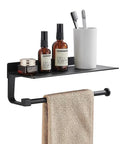Black Wall Mount Towel Holder With Shelf For Bathroom And Kitchen All In One Do It All Multi Functional Paper Towel Holder with towels and toiletries