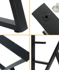 Close-up of 3-Tier Metal Table Legs Set Of 2, Beefy Black Steel Desk And Dining Table Legs with adjustable feet and K-shaped frame.
