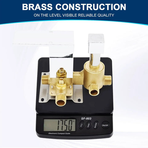 Solid Brass Shower Valve Pressure Balancing Mixer With Three Outlet Diverter Chrome Finish Keeps Water Temperature Steady And Flow Consistent Top Notch Safety Valve Thermostatic Limit Stop on scale