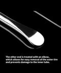 Close-up of elbowed tip on Five Pack Bike Tire Levers Set, Heavy Duty Steel Crowbars For Quick Tire Changes, Ergonomic Grips