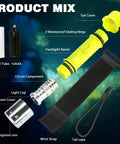 Exploded view of Two Pack Scuba Diving Flashlights 1200 Lumen T6 LED Dive Light With IPX8 Waterproof Underwater Torch components.