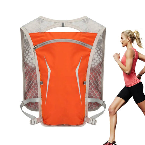 Lightweight Running Hydration Pack with Built In Water Reservoir, Snug Fit Backpack for Runners, Breathable Back Panel shown in orange