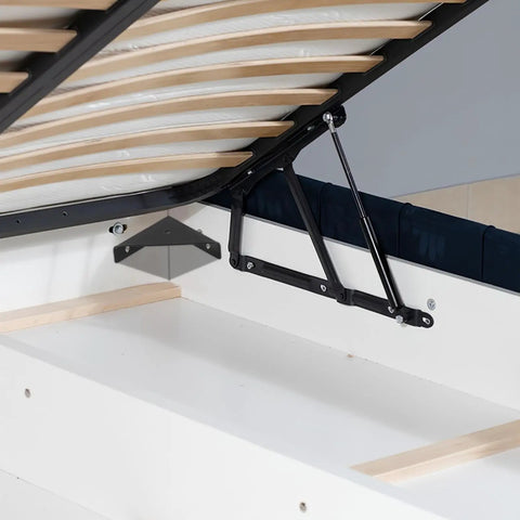 Heavy Duty Triangle Corner Brackets 10 Pack for Furniture and Cabinets with Pre Drilled Holes Right Angle Shelf Supports in use on wood bed frame