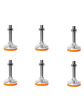Heavy Duty Leveling Screw Legs Adjustable Feet M16 M20 M24 M30 Thick Carbon Steel Machine Base Stand Built Like A Tank For Uneven Floors Quick Threaded Lift, six legs with orange rubber base.