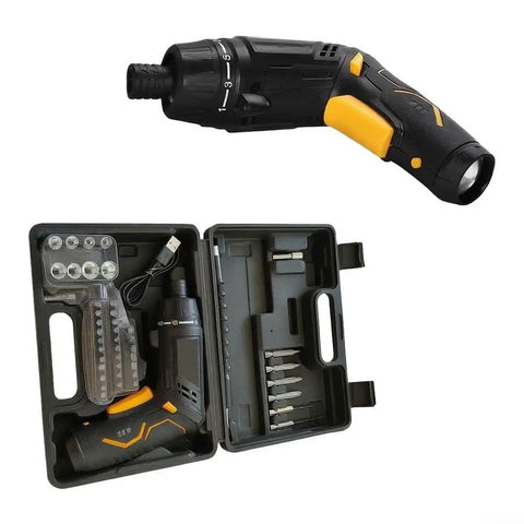 Heavy Duty Brushless Cordless Drill With Hella Powerful Torque For Wood And Metal Includes Full 47 Piece Accessory Set in tool case.