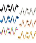 16G Stainless Steel Double Twist Ear Plugs Earring Spiral Helix Stud Lip Ring Body Piercing Jewelry 10mm 6 Pairs Ball Stud Set, assorted colors
