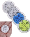 Three round bubble level vials in green, blue, and clear, size 32 x 7 mm, for acrylic spirit level and measuring layout tools.