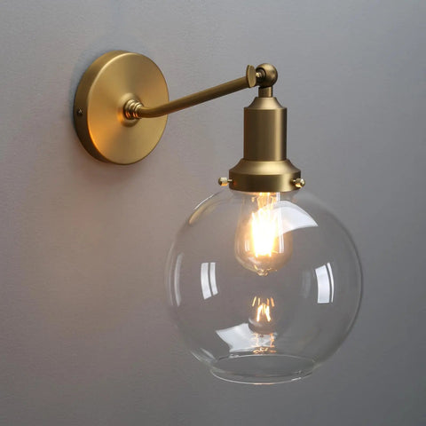 Retro Sconce With Slope Pole Wall Mount And 7.9 Inch Glass Globe Shade In Antique Gold Finish Dimmable Wall Light E26 Base