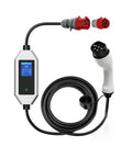 Badass Hella Reliable 22kW 32A Three Phase Portable EV Charger Plug And Play Electric Vehicle Home Charging Station showing display and connectors.