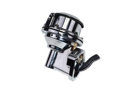 Beefed-Up Inline Mechanical Fuel Pump For Chevy And GMC Small Block 262-400, Chrome Finish, front view