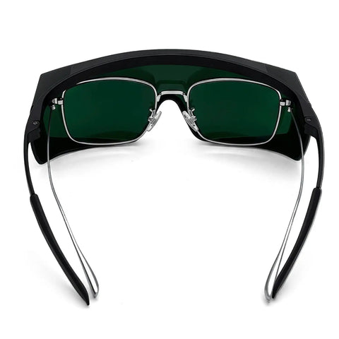 Lightweight IR5.0 Welding Sunglasses Featuring A Snug Wrap-Around Fit For Kickass Eye Protection During Hardcore Shop Jobs And Weekend Garage Builds With Zero Sweat Interference, showing green tinted lenses and snug fit design.