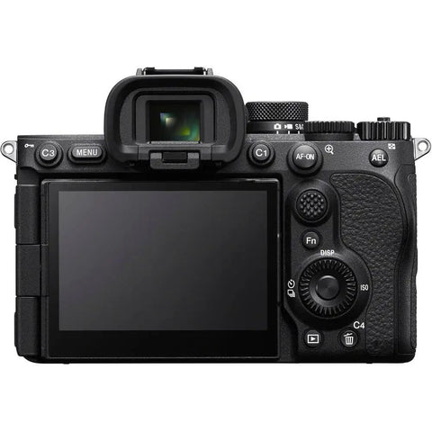 Rear view of A7 V Mirrorless Camera Bundle With Wireless Microphone System and Do It All Accessory Pack 64GB Card U Grip Case Tripod Software