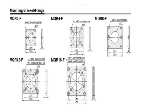 High Performance Pneumatic Cylinder Rotary Joint Kit For Industrial Machinery MQR Series M5 Thread diagrams of mounting brackets.