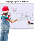 Child drawing on whiteboard with Magnetic Dry Erase Marker Holder And Pencil Cup For Whiteboards, Tough Magnets, Adjustable Divider, 2 Pack