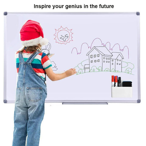 Child drawing on whiteboard with Magnetic Dry Erase Marker Holder And Pencil Cup For Whiteboards, Tough Magnets, Adjustable Divider, 2 Pack