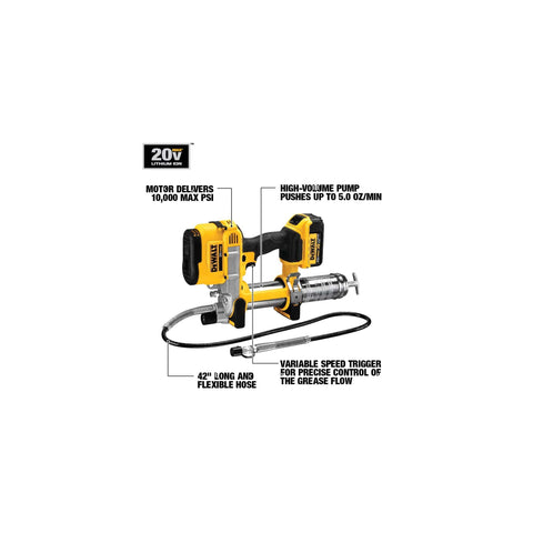 Cordless Grease Gun With 20V Max Battery, Long 42 In Hose, Powers Through Clogged Fittings At Up To 10,000 PSI, Tool Only