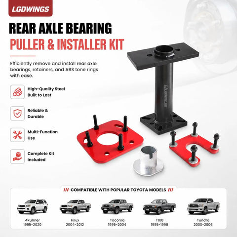 Heavy Duty Rear Axle Bearing Puller And Installer Tool Kit For 1995 To 2020 Toyota 4Runner Tacoma Tundra Hilux T100 Featuring Abs Tone Ring Removal Kit For Wheel Bearing Replacement Made Straight Up For Home Mechanics To Save Big Bucks, steel kit