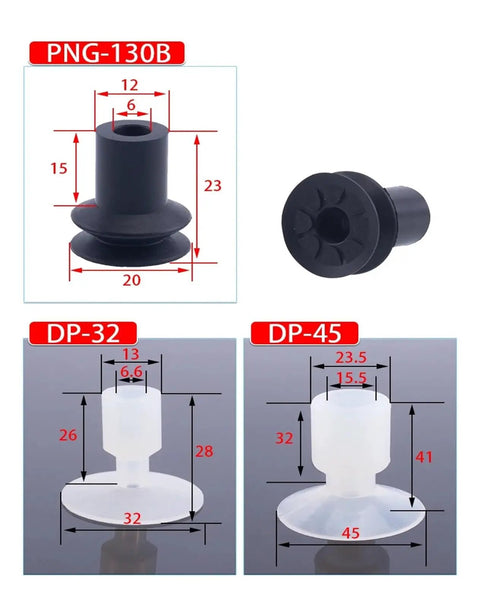 5 Pcs Silicone Suction Cup Nozzle Set 20-54mm For Pneumatic Manipulator Gripper Industrial Automation Vacuum End Effector Parts, PNG-130B and DP series.