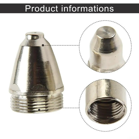 Get These 20-Pack Plasma Cutting Torch Consumables For P80 To Slice Metal Clean With Electrode Tip Nozzle Upgrade Your CNC Rig With Oxygen Free Copper And Hafnium Tips For Long Lasting Performance On 60A To 100A Machines Ditch Frequent Replacements And, close-up view of P80 plasma cutting nozzle.