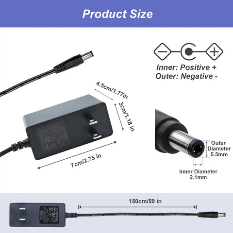 12V 2A Power Adapter For LED Strips CCTV Cameras And Routers, 24W AC To DC Converter With 5.5mm X 2.1mm Tip And 9 Interchangeable Jacks, Plug And Play Ready, Wide 100-240V Input Inner Positive Safe And Reliable, with 150cm cable