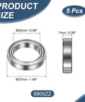 Five Pack 6805ZZ Deep Groove Ball Bearings 25x37x7mm Chrome Steel Double Shield ABEC5 with product dimensions and specifications