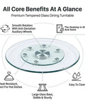 Tempered Glass Round Lazy Susan Turntable with 360 Degree Silent Spin and Ultra Smooth Jitter Free Rotation diagram