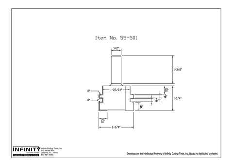 Technical diagram of Beast Half Inch Shank Glue Joint Router Bit with dimensions and design details for carpentry application.