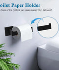 Toilet paper holder from 4 Piece Matte Black Bathroom Hardware Set Made From Thick SUS304 Stainless, showing paper roll attached.