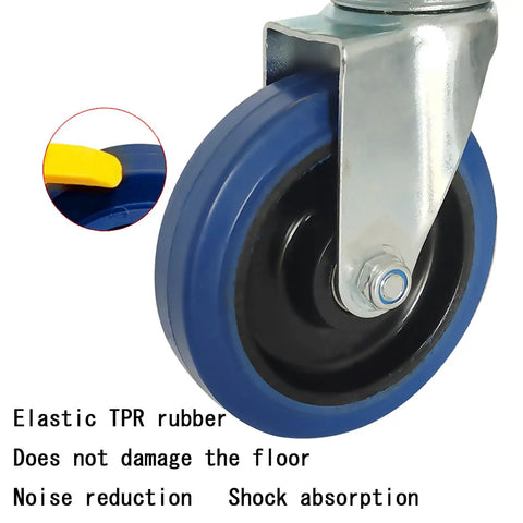 Heavy Duty Swivel Caster Wheels With Brake Thermoplastic Rubber Rollers And M10X30mm Threaded Stem showing elastic TPR rubber wheel for noise reduction.