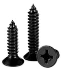 Hella Durable Number 10 X 1 Inch Flat Head Sheet Metal And Wood Screws, Black Stainless Steel with Phillips head for DIY projects.