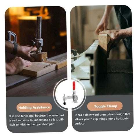 Two Pack Welding Toggle Clamps For Jig Fixtures, Quick Release Fixed Location Clamps, Durable Iron Construction For Welding And Woodworking Projects, Heavy Duty Workshop Grips, Perfect For Jig Setup shown in use for wood cutting