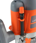Close-up of Workhorse Plunge Wood Router With Edge Guide showing control dial and orange casing